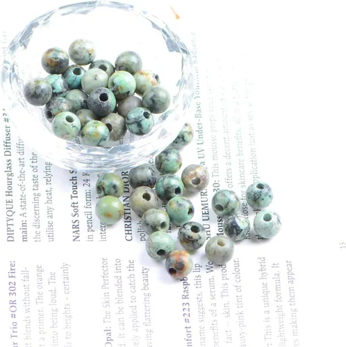 Vista 3 de AD Beads Cuentas de gema natural de 8 mm redondas sueltas con gran agujero de 2,5 mm, 40 piezas (turquesa africana)