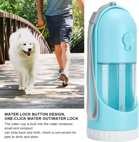 Vista 7 de Botella de bebida plegable para mascotas, dispensador de agua portátil para perros y gatos, taza de viaje telescópica con botón de bloqueo de agua