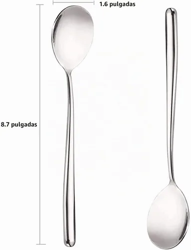 Vista 2 de Cuchara de acero inoxidable, mango largo, cucharas de sopa de mango largo coreano, cuchara de sopa de mango redondo de acero inoxidable, cucharas