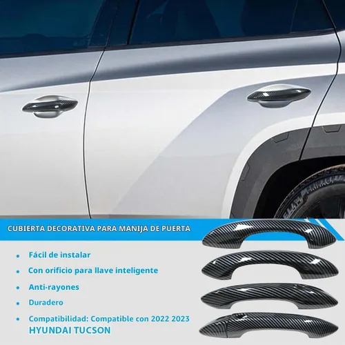 Vista 2 de Cubierta para Manija de Puerta Exterior Compatible para Hyundai Tucson 2022 2023 2024 Accesorios Protector de Manija de Puerta con 2 Agujeros