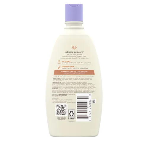Vista 2 de Aveeno Baby Baño Nocturno Calmante y Confortante, Jabón para Cuerpo y Cabello con Aromas Relajantes de Lavanda y Vainilla y Extracto de Avena