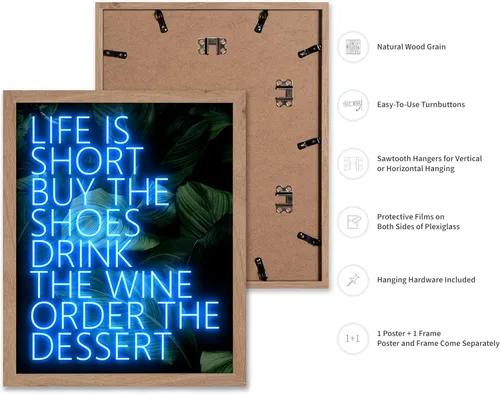 Vista 2 de Poster Master Life Is Short - Póster con texto en inglés "Buy the Shoes", impresión motivacional, arte neón, arte moderno, regalo para hombres
