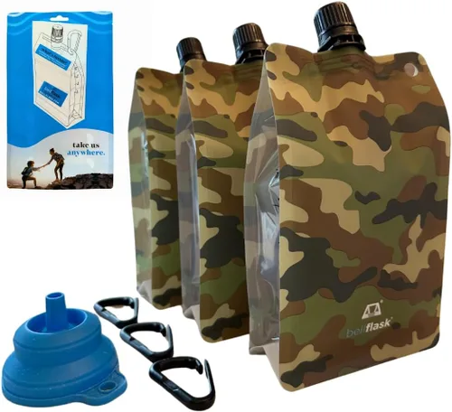 Vista 10 de BellFlask - Frasco de plástico de 15 onzas, patentado, flexible, sin metal, reutilizable, sin BPA con clip de mosquetón y embudo de llenado
