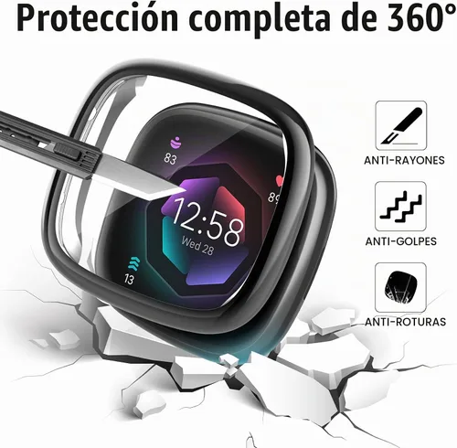 Vista 4 de Protector de pantalla compatible con Fitbit Sense 2/Versa 4 Carcasa, Carcasa de TPU suave plateada, Protector de pantalla protectivo integral