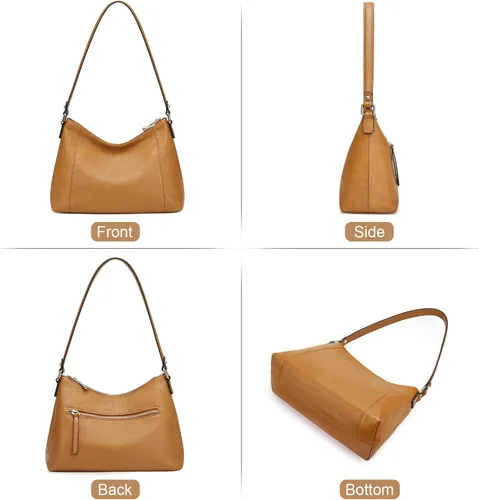 Vista 6 de S-ZONE Monederos pequeños de cuero para mujer, bolsos de hombro y bolsos con bolsillo exterior, Marrón