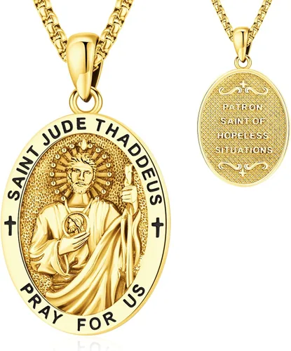 Vista 44 de Collar de San Patrono de Plata de Ley 925 St 01-Virgen María-Oro