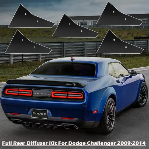 Vista 2 de Juego de difusor trasero de 5 aletas para Dodge Challenger SXT SRT RT Hellcat 2009-2014, difusor de labio de parachoques trasero negro con aletas