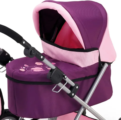Vista 8 de Bayer: Cochecito de moda - morado y rosa - Incluye bolsa de hombro, se adapta a muñecas de hasta 18 pulgadas, mango ajustable, juego de simulación