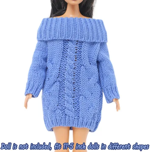 Vista 2 de Suéter de cuello alto de invierno azul para accesorios de muñeca de niña de 11.5 pulgadas