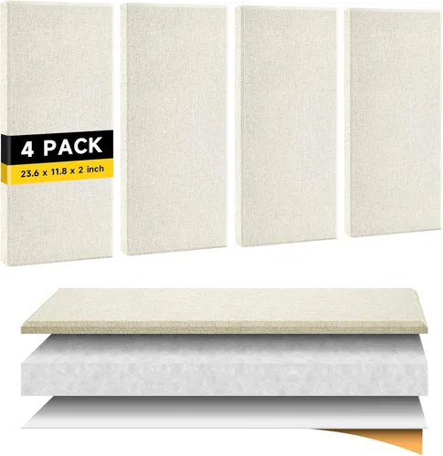 Vista 9 de 4 PCS 2" Thick Acoustic Panels, 23.6" x 11.8", Fiberglass Sound Absorbing Panels, Fabric Wrapped Soundproof Wall Panels, Noise Dampening for Studio