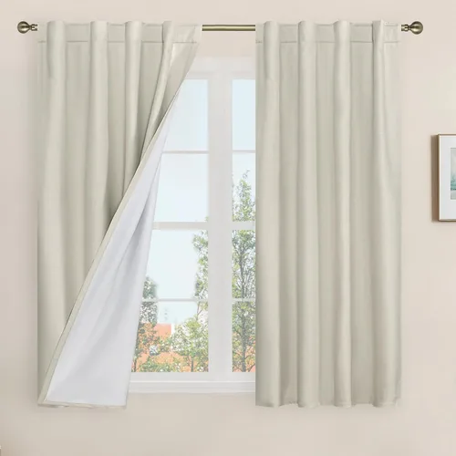 Vista 75 de LAMIT Cortinas opacas cortas de lino de 30 pulgadas para ventanas de cocina sobre el fregadero, cortinas de café texturizadas de lino marfil