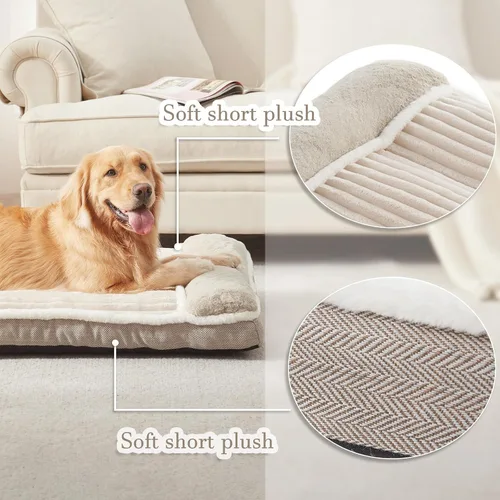 Vista 5 de Cama para perros grandes, colchón para perro con almohada para jaula de perrera, cama sofá para mascotas, cama para mascotas súper suave para razas