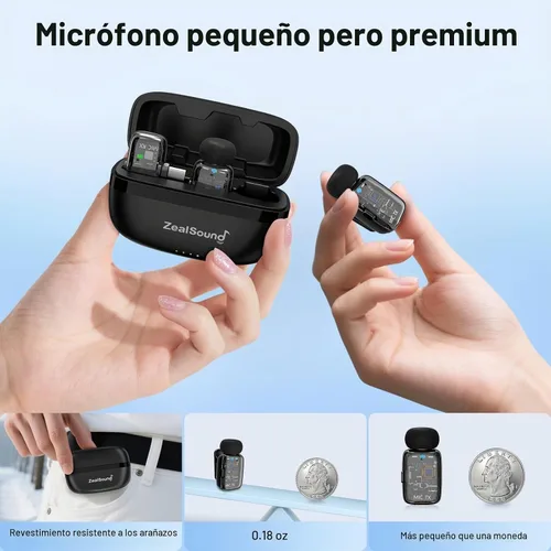 Vista 2 de ZealSound Micrófono TikTok, micrófono inalámbrico Lavalier para iPhone, iPad, Android (USB-C/Lightning), mini micrófono con funda de carga