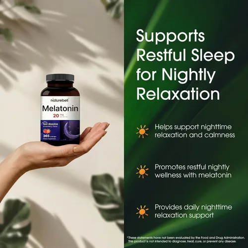 Vista 4 de NatureBell Melatonina 20mg - 365 pastillas - Apoyo diario para dormir para adultos - Suplemento para dormir para apoyo de relajación nocturna* - Se
