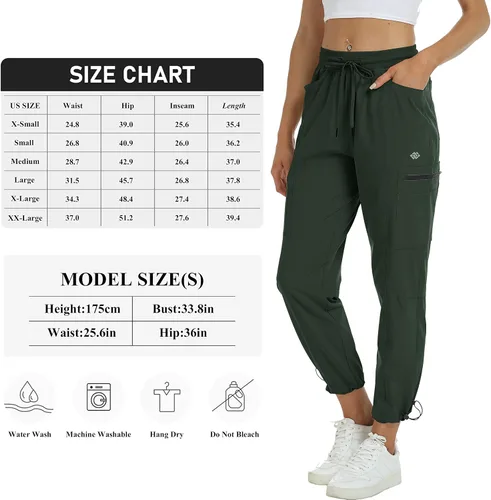 Vista 7 de MoFiz Pantalones de senderismo para mujer, ligeros, de secado rápido, con bolsillos con cremallera
