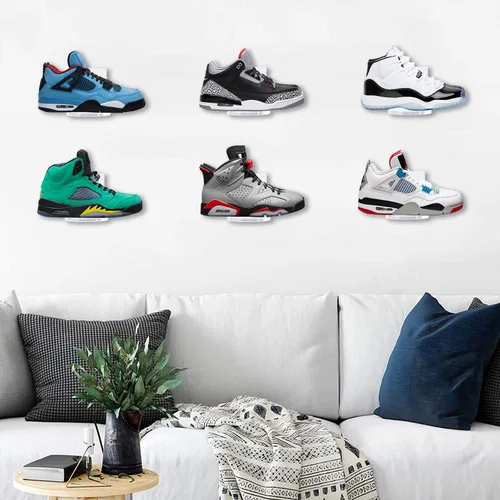 Vista 2 de Estantes para zapatos para pared, estante flotante transparente para colocar en la pared para exhibir zapatillas (juego de 6)