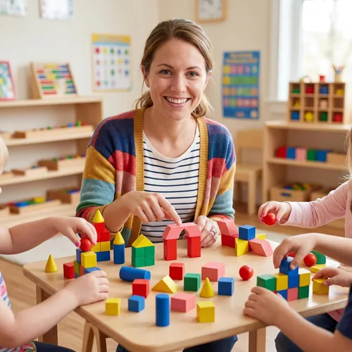Vista 5 de Deekin - 70 piezas de madera geométrica sólida mini formas 3D bloque de madera a granel Montessori juguetes manipulativos bloque de forma primaria