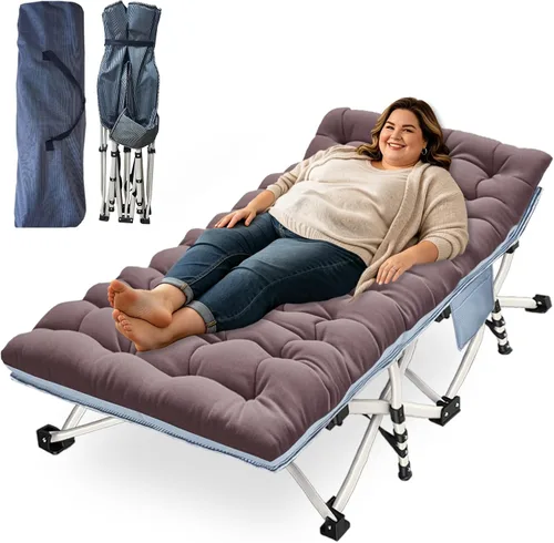 Vista 9 de Catres de campamento, paquete de 2 camas de camping con cómoda colchoneta para dormir con almohadilla, cama plegable resistente, catre de dormir