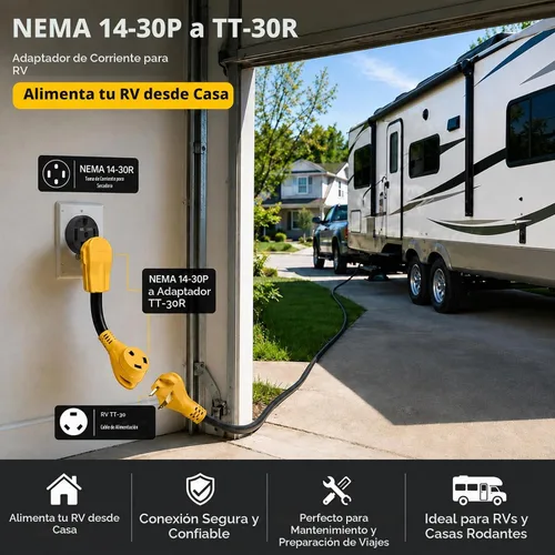 Vista 2 de Adaptador de salida de secadora de 30 amperios a RV, NEMA 14-30P a TT-30R, 125V