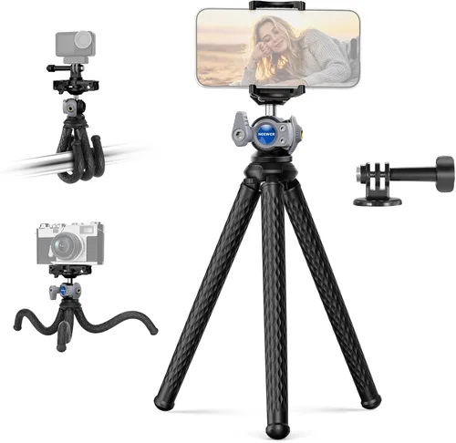Vista 15 de NEEWER Trípode para cámara con control remoto, mini trípode flexible para teléfono con adaptador de montaje de cámara de acción, soporte oculto