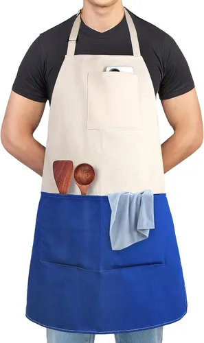 Vista 2 de Delantal de chef unisex de dos tonos profesional con 2 bolsillos para cocinar, asar y hornear, regalo