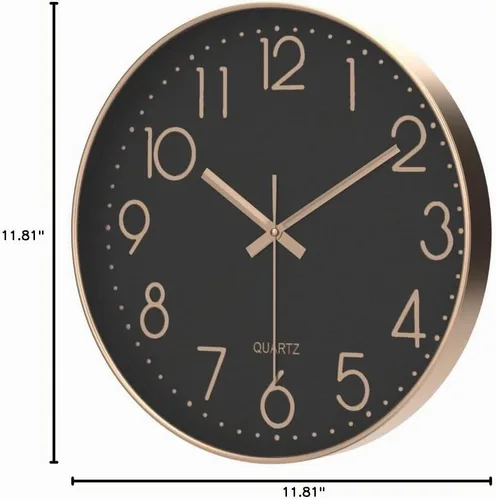 Vista 10 de Reloj de pared silencioso de 12 pulgadas, relojes de pared sin tictac que funcionan con pilas, para decoración de sala de estar, reloj de pared Oro