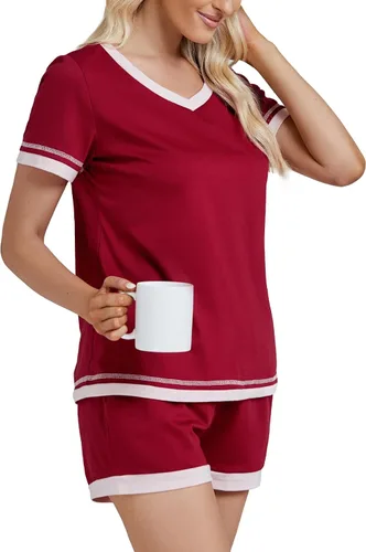 Vista 3 de KIFOVEN Conjunto de pijama de manga corta con cuello en V y pantalones cortos para mujer