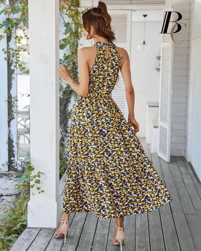 Vista 4 de BebreezChic Women Dresses 2022 Boho Floral Flowy Ruffled Dresses