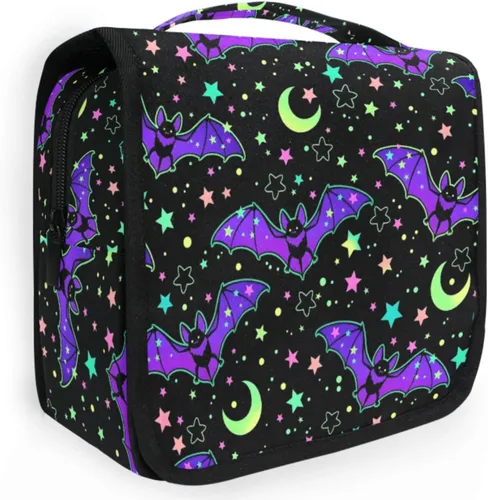 Vista 17 de MNSRUU Hanging Toiletry Bag Bats Satellites Skulls and Trees Travel Makeup bag for Toiletries Portable Travel Toiletry Organizer Cosmetic Bags with