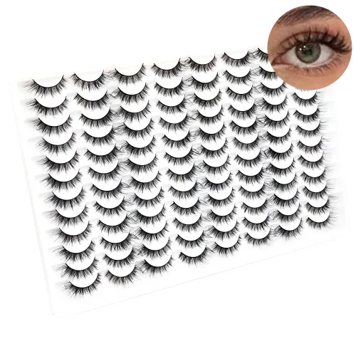 Vista 10 de Azenlo Pestañas postizas 48 pares, pestañas de visón sintético, pestañas tenues de 14mm, pestañas de ojo de gato esponjosas 3D, paquete al por