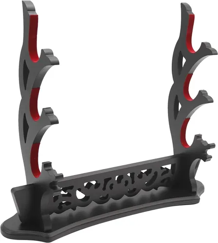 Vista 7 de Saihisday Soporte de espada de vid Katana soporte escalonado con acolchado para espada samurái japonesa, sable de luz Tanto Rapier, acabado de laca