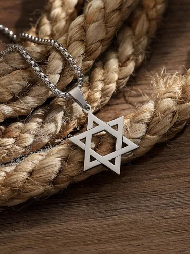 Vista 3 de HAQUIL Star of David Necklace, Stainless Steel Hexagram Six Pointed Star Pendant, Box Chain, Jewish Israel Jewelry Gift