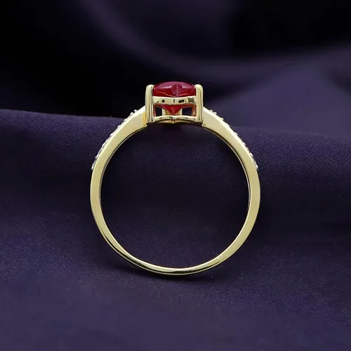 Vista 3 de AFFY Anillo de compromiso con corazón solitario de oro amarillo de 14 quilates sobre plata de ley