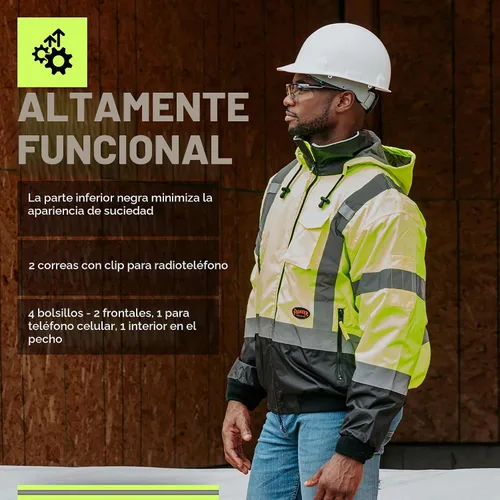 Vista 6 de Pioneer Hi Vis Work Jacket for Men - Waterproof Safety Bomber with Reflective Tape
