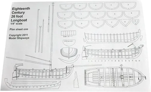 Vista 9 de Model Shipways 18th Century Longboat Kit de modelo de madera 1:48 – Nivel principiante a intermedio – Plancha en marco – Kit modelo de barco