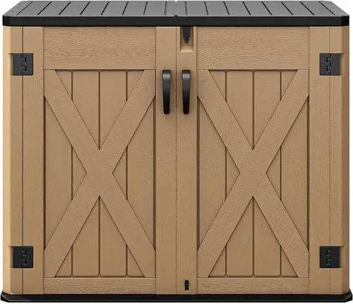 Vista 11 de DWVO Cobertizo de almacenamiento horizontal resistente a la intemperie para exteriores, capacidad de 35 pies cúbicos, con cerradura e impermeable