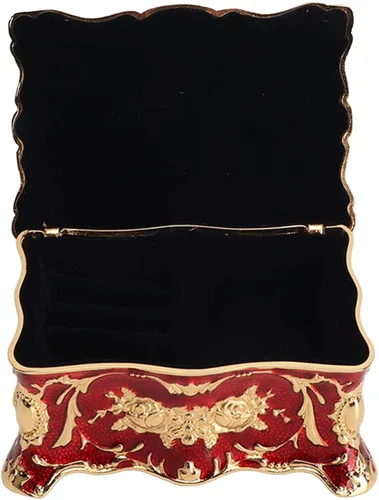 Vista 7 de Joyero grabado, caja de joyería roja con diamantes de imitación, caja de joyería retro, caja organizadora de almacenamiento de aretes grabados
