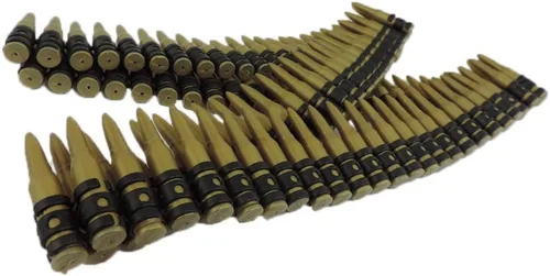 Vista 2 de Bandolier de cinturón de bala de plástico dorado y negro con dos granadas de espuma, verde, dorado