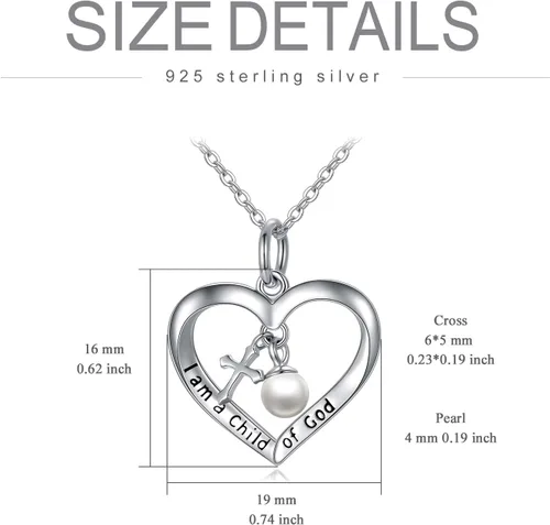 Vista 6 de PEIMKO Regalos de bautismo para niñas, collar con colgante de cruz con texto en inglés "I am a Child of GodGod", plata de ley 925, regalos
