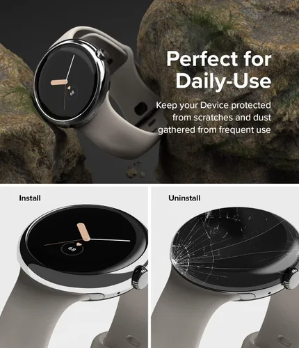 Vista 5 de Ringke Bisel Styling Compatible con Google Pixel Watch Case, Marco Adhesivo Anillo Cubierta Anti Rasguños [Acero Inoxidable] Protector Accesorio