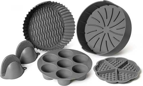Vista 8 de EM Juego de horneado de 4 piezas de forros de silicona para freidora de aire para pasteles, donas, gofres y brownies - Moldes de silicona