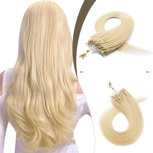 Vista 24 de SEGO Extensiones de cabello humano con micro cuentas, extensiones de cabello humano con micro bucle, lacio, natural, fusión fría, 1.76 oz/paquete