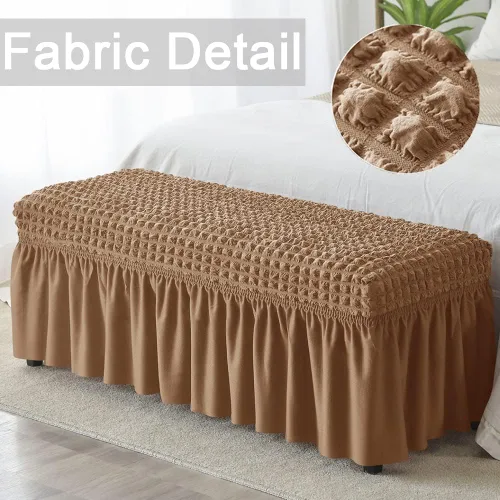 Vista 2 de XMNTG Fundas de banco elásticas para comedor, funda de banco de sirsaca con falda, estilo campestre, extraíble, lavable, tapizada, funda protectora