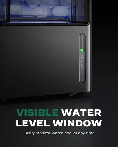 Vista 2 de Silonn - Máquina de hielo portátil para encimera - 9 kilos de hielo con forma de bala por día, hace hielo en 6 minutos, acero inoxidable con ventana