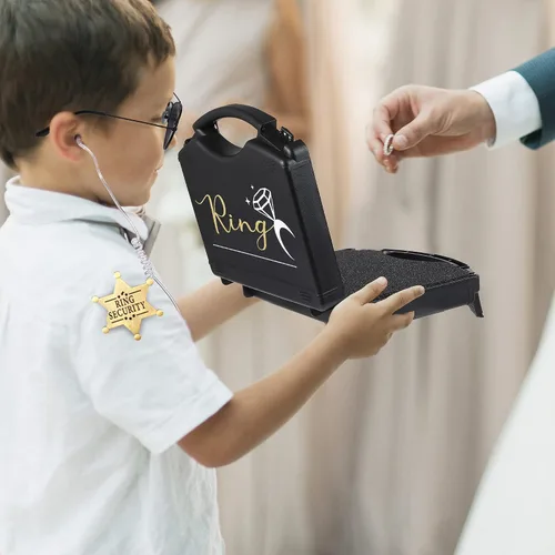 Vista 3 de Juego de caja de anillo de seguridad para boda, regalos de gafas de sol, caja de anillo de seguridad y auricular (juego 1)