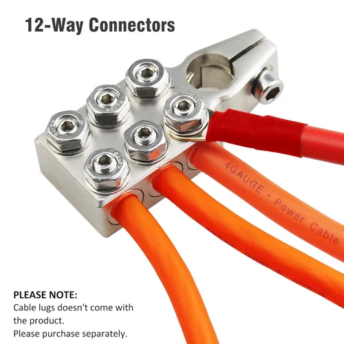 Vista 2 de Conectores de terminal de batería, bloque de distribución de batería de 12 vías, 8AWG hasta 4/0 (XL) AWG calibre positivo y negativo (+/-) (par)