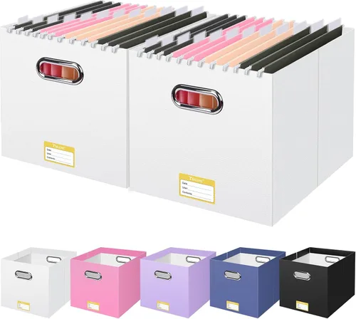 Vista 59 de BALEINE Caja organizadora de archivos, organizador de carpetas de archivos de cartón con asa para tamaño carta, caja de archivos plegable portátil