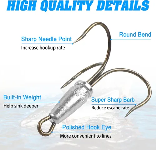 Vista 3 de Ganchos de enganche para enganchar ganchos agudos pesados, 4 ganchos de pesca con peso grandes para peces agudos para pesca de cebo, trucha, lubina