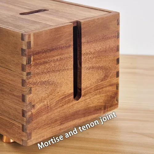 Vista 6 de SARUFO Caja de organización de cables de madera de acacia, organizador de cables de madera con 4 pies de metal, organizador para escritorio y piso