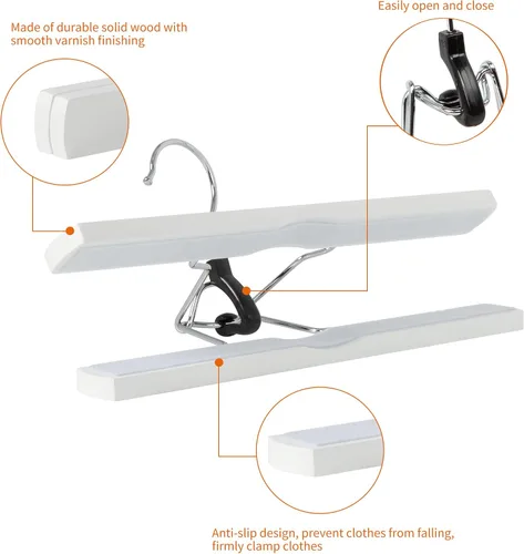 Vista 2 de Amazon Basics Perchas de madera para pantalones, color blanco, paquete de 10
